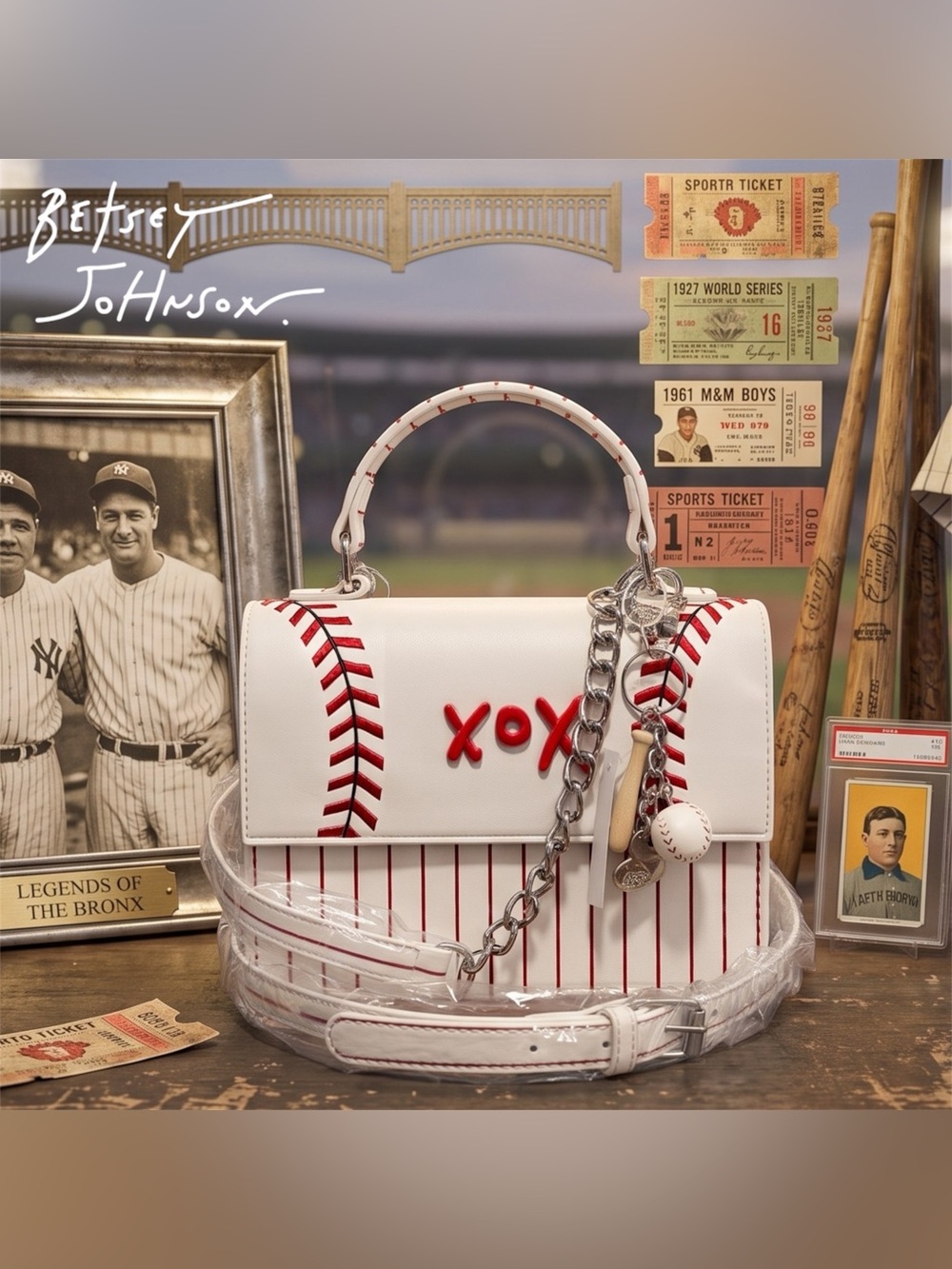 NEW Betsey Johnson x Baseball Crossbody Purse Bag with Baseball Charms NEW